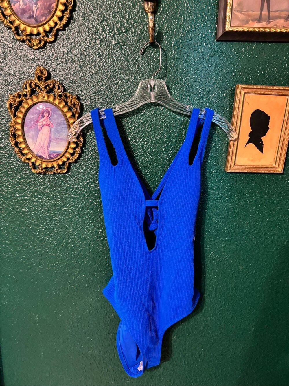 Becca Criss Cross One Piece Blue Swimsuit Sz Large NWT